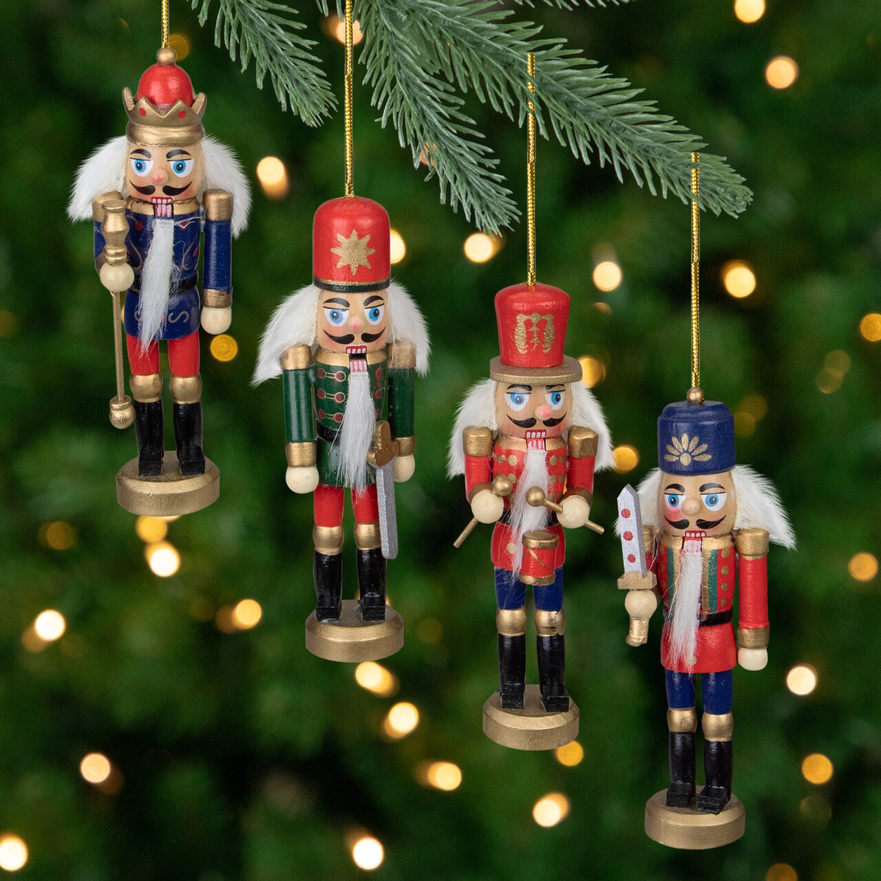 Northlight Set of 4 Red and Green Christmas Nutcracker Ornaments - 5"